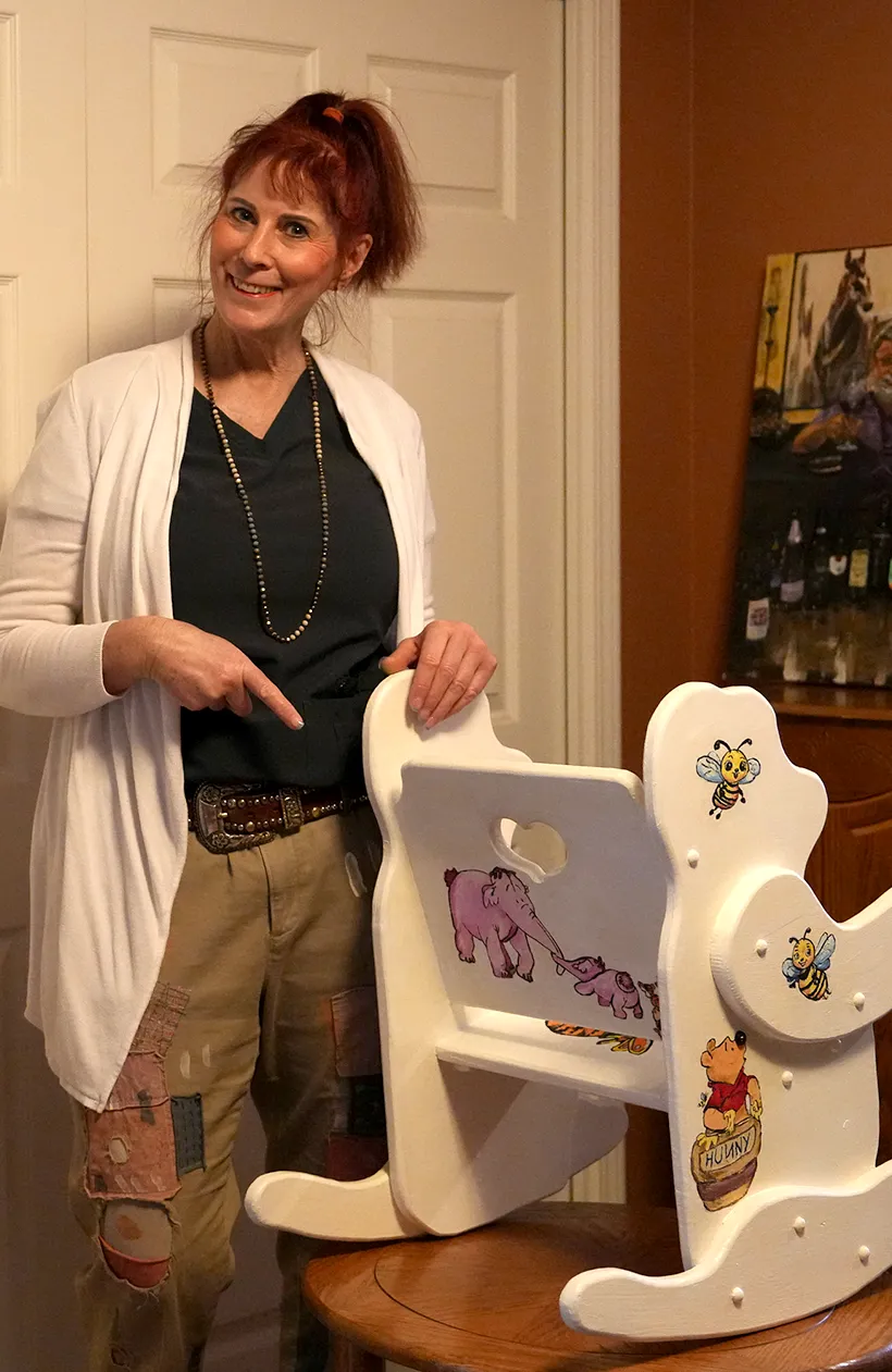Patti Boehly showing the Honey-Sweet Hand-Painted Chair