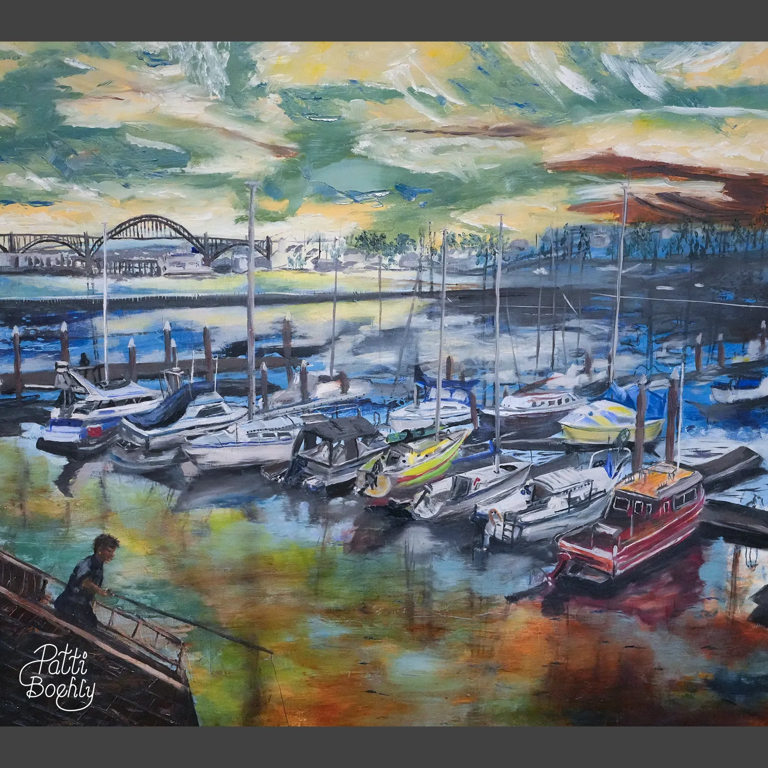 Safe Harbor-Yaquina Dusk 2 - Patti Boehly Oil Painting